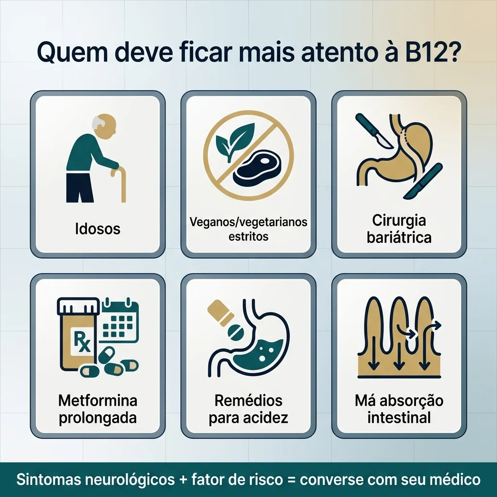 Infográfico sobre grupos que devem ficar mais atentos à deficiência de vitamina B12