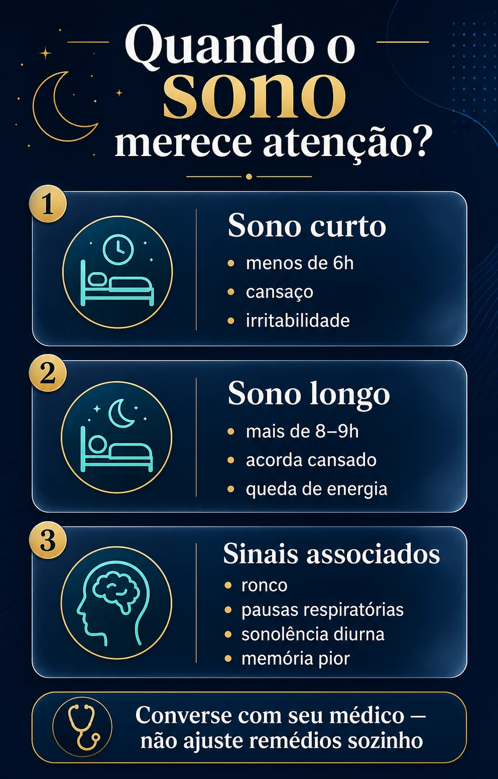 Checklist visual com sinais de que o sono merece investigação médica